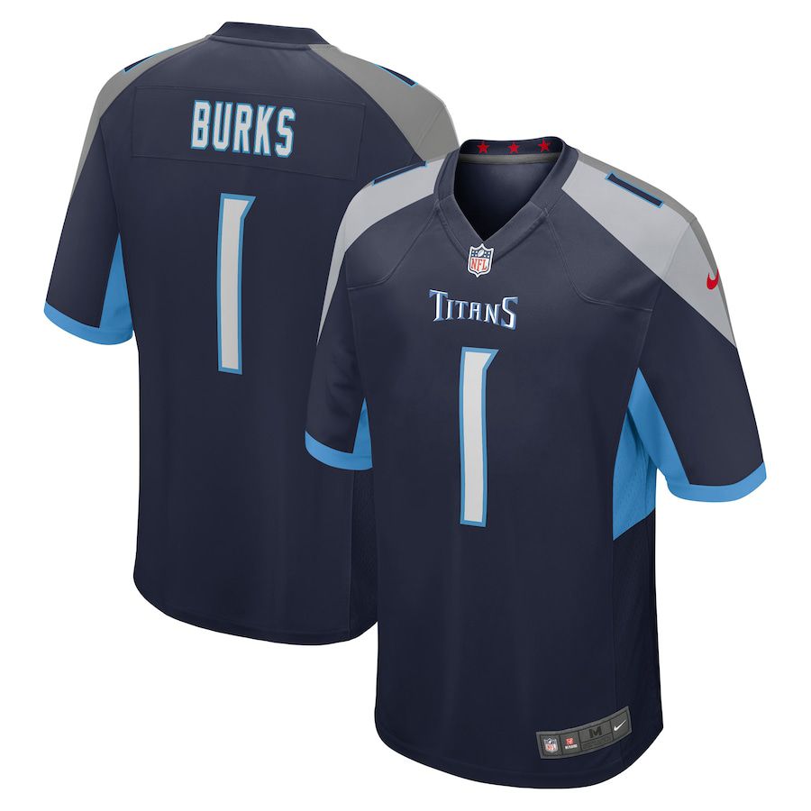 Men Tennessee Titans 1 Treylon Burks Nike Navy 2022 NFL Draft First Round Pick Game Jersey